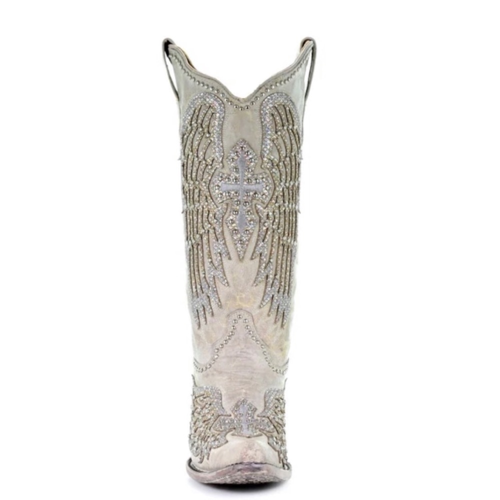 'Put a Ring on It' handcrafted Western boots, glittered wings & studded cross.